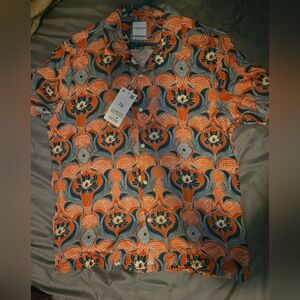 Floral Patterned Orange and Black Men's Shirt